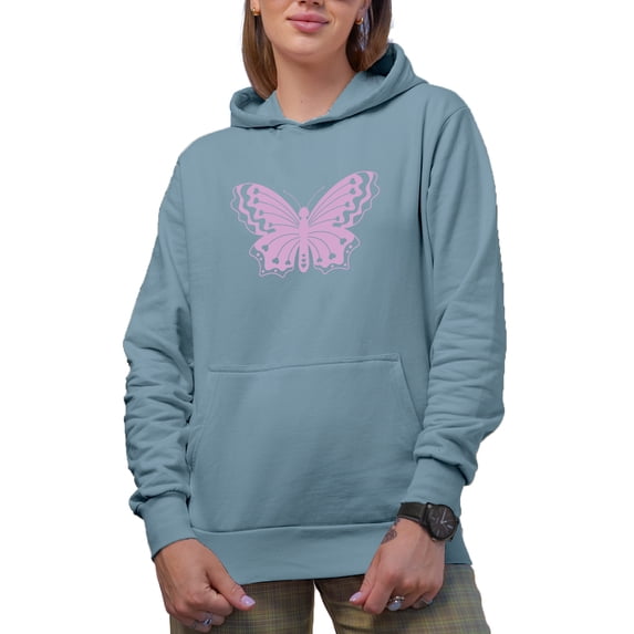 Lilac Butterfly with Hearts Art Merch Gift, Light Blue Hooded Sweatshirt or Hoodie, Large