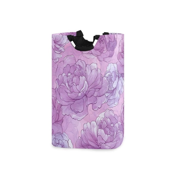 Lilac Color Peony Flowers Laundry Basket with Handles Foldable Laundry Hamper Freestanding Washing Bin 50L