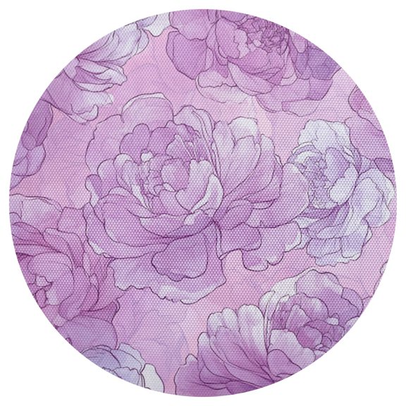 Lilac Color Peony Flowers PVC Round Grid Placemat Table Mat 1 Pc 15.4" x 15.4"