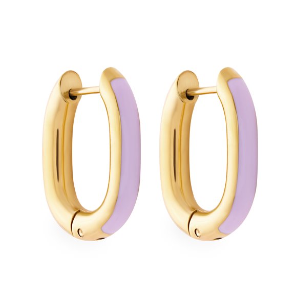 Lilac Enamel U Hoop Earrings In 18K Gold Plated Stainless Steel