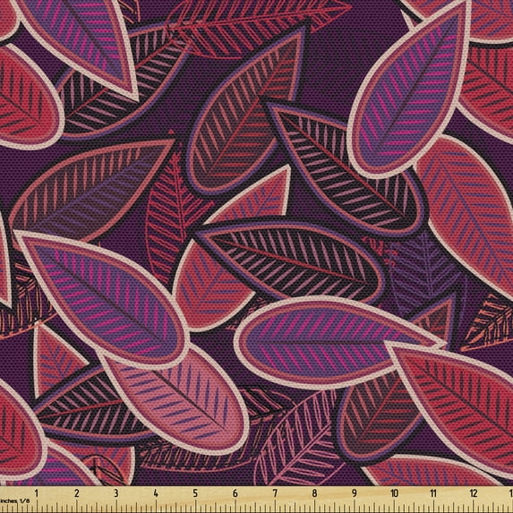 Ambesonne Lilac Fabric by the Yard Upholstery, Abstract Leaves Foliage, 1 Yard, Multicolor