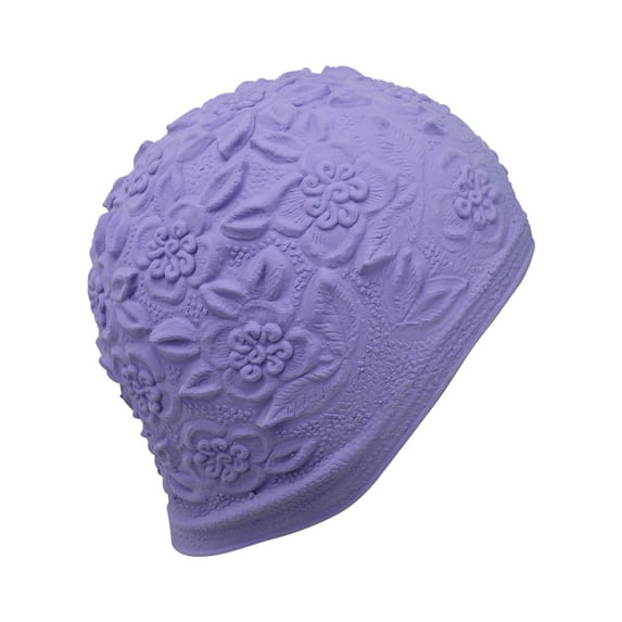 Lilac Floral Embossed Latex Swim Cap