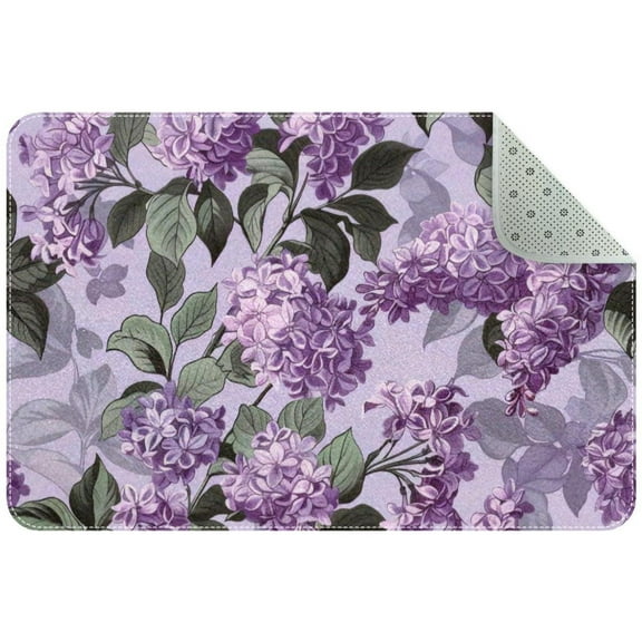 Lilac Flower Aesthetic Pattern Small Area Rug, Non-Slip Door Mat Indoor Floor Mat, Washable Kitchen Rug Entrance Door Mat for Bedroom Living Room