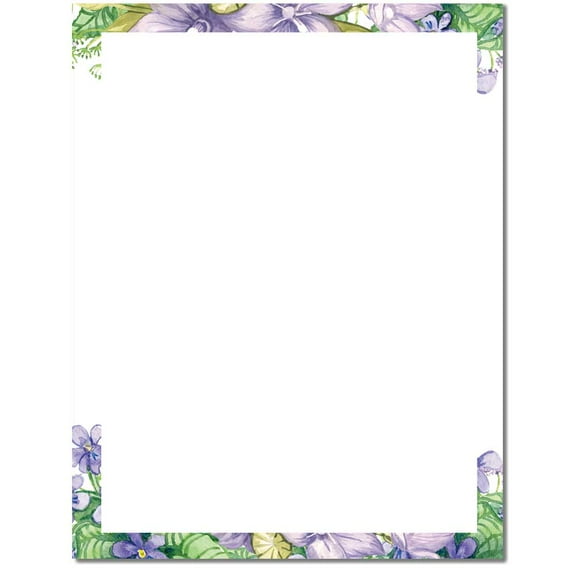 Lilac Flowers Border Letterhead Laser & Inkjet Printer Paper, 80 Sheets