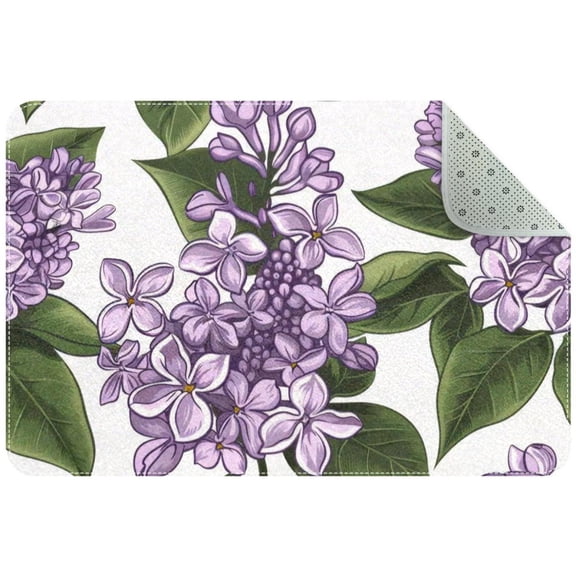 Lilac Flowers Floral Small Area Rug, Non-Slip Door Mat Indoor Floor Mat, Washable Kitchen Rug Entrance DMat for Bedroom Living Room