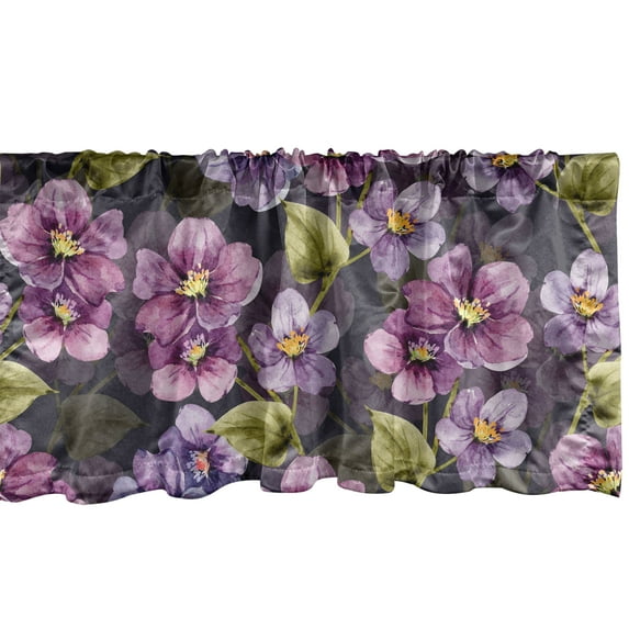 Lilac Flowers Window Valance, Nostalgic Effect Artwork of Delicate Jungle Boho Floral Print, Curtain Valance for Kitchen Bedroom with Rod Pocket, 54" X 18", Pistachio Green Lavender, by Ambesonne