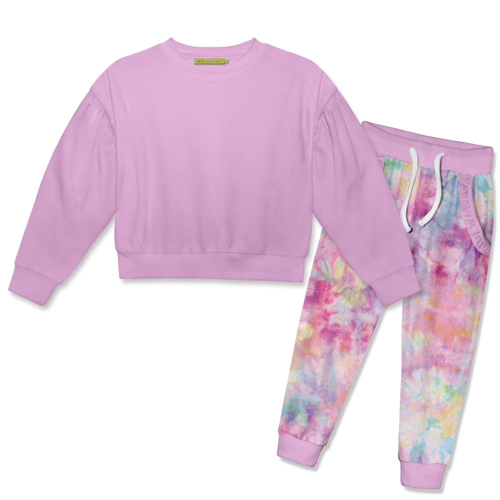 Lilac Fr Terry Sweatshirt & Velour Candy Tie-Dye Joggers - Walmart.com