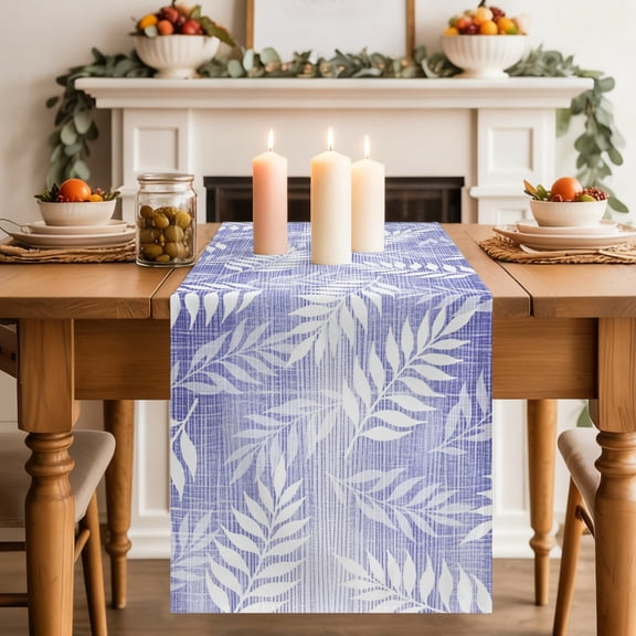 Lilac Fronds Dining Table Runner, Lavender Purple Leaf Plant Canvas Weave Texture Washable Table Runners Kitchen Coffee Table Center Decor for Home Party Holiday Wedding 13 x 72 Inches