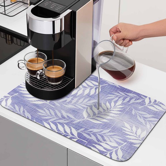 Lilac Fronds Dish Drying Mats for Kitchen Counter, Lavender Purple Leaf Plant Canvas Weave Texture Absorbent Coffee Bar Mat with Non-slip Rubber Backed Quick Drying Dish Rack Pad 12"x16"