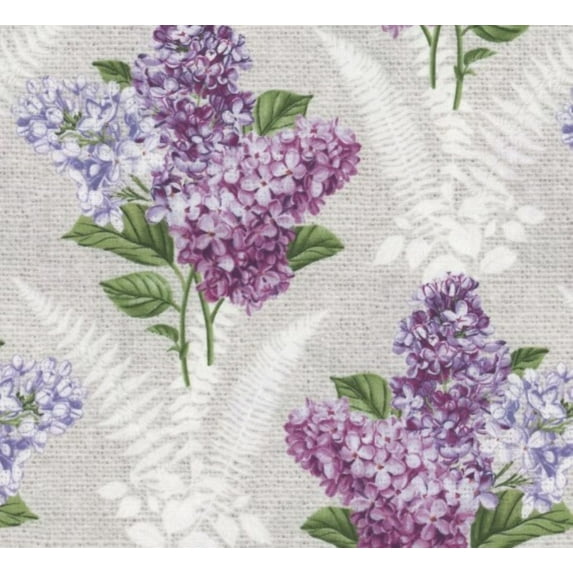 Lilac Garden Floral Lilacs and Ferns Gray Cotton Fabric by Northcott BTY