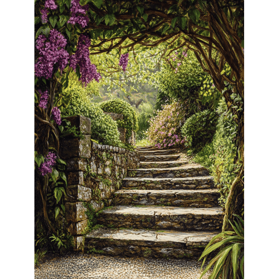 Lilac Garden Stone Steps Canvas Print/Wall Art Perfect for Living Room Bedroom Hallway Office and Garden Decor