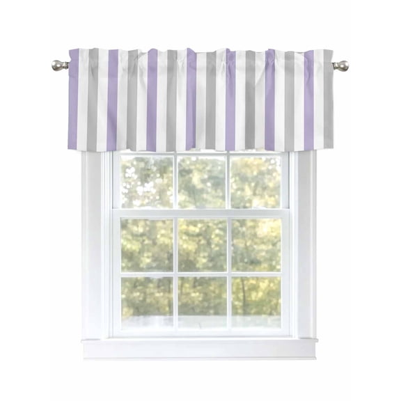Lilac Grey Stripes Valances for Windows, Rod Pocket Kitchen Valance Curtains - Soft & Washable Small Window Treatment for Living Room,&nbsp;Bathroom, Geometric , 42x12 Inch, 1 Panel