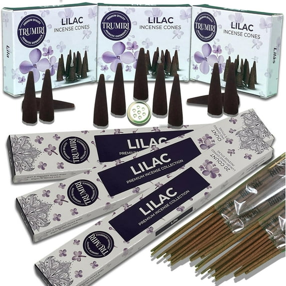 Lilac Incense Sticks & Incense Cones Combo Pack - 60 Insence-Sticks + 30 Insence Cones - Inscense - Incense Cones Scented - Insents