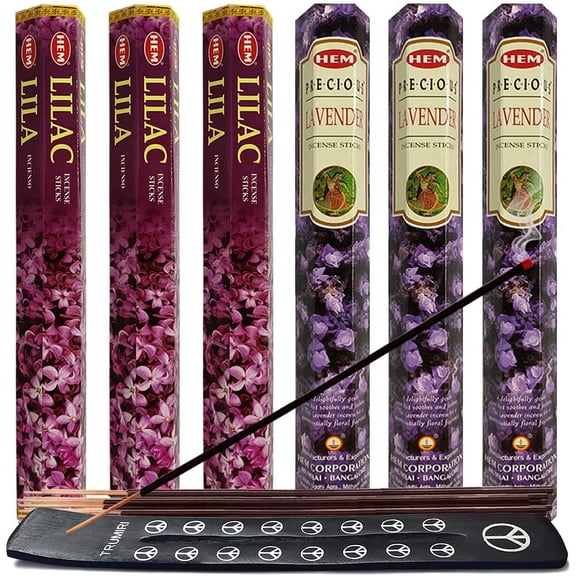 Lilac & Lavender Incense Sticks & Holder Bundle Variety Pack From Hem Trumiri Insense Insence