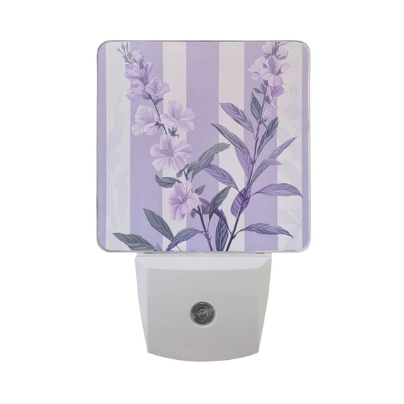 Lilac Leaves and Stripes LED Night Light with Smart Sensor Plug Into Wall Dusk to Dawn 2 packs