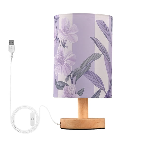 Lilac Leaves and Stripes Table Lamp with USB Port LED Warm Light Lamp Night Light Home Decor