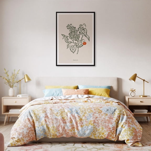 Lilac Line Art Botanical Wall Minimal Flower With Beige Background Elegant Nature Lover Or Calm Home Office Design1 Unframed Paper Print