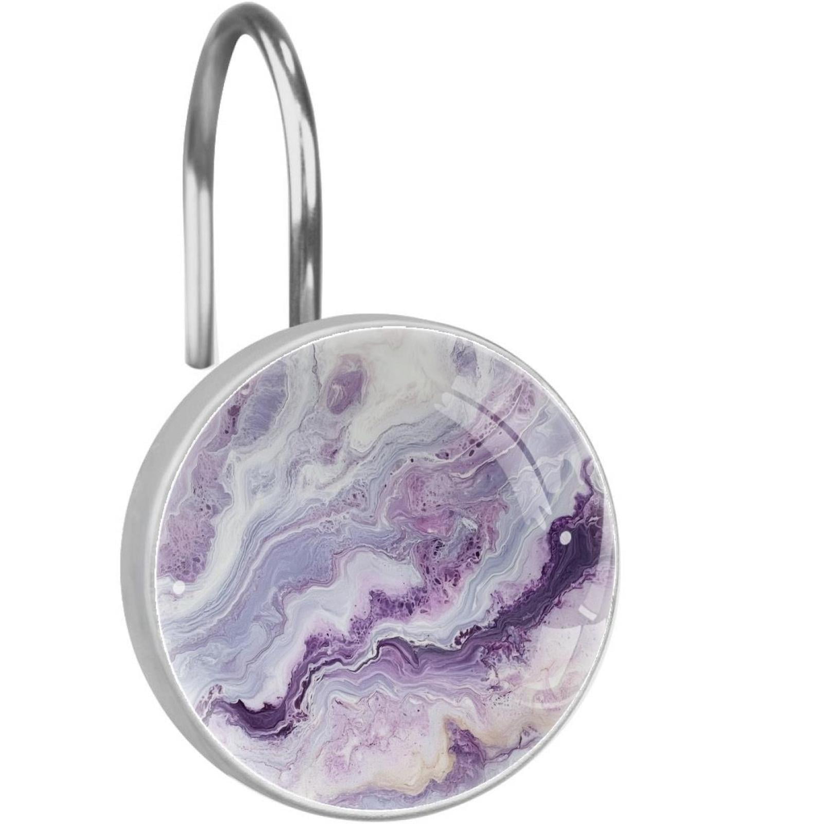Lilac Marble Shower Curtain Hooks Round Crystal Glass, Set of 12 Shower Curtain Rings - Shower Hooks for Curtain Shower Rings