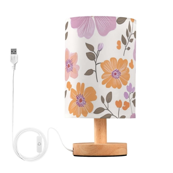 Lilac Orange Florals Leaves Table Lamp with USB Port LED Warm Light Lamp Night Light Home Decor