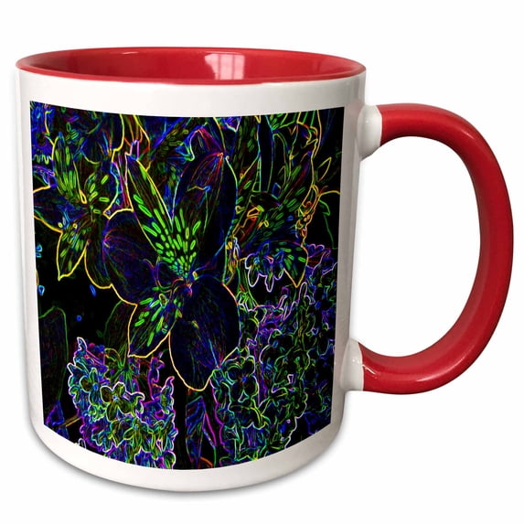 3drose, Lilac Peruvian and Lilies in Neon, 11oz Two-tone Red Mug
