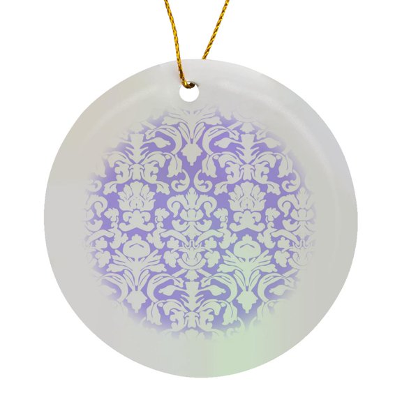 3drose, Lilac Purple and White French Floral Fancy Damask Pattern - Classic Classy Elegant and Stylish, Circle Porcelain Ornament