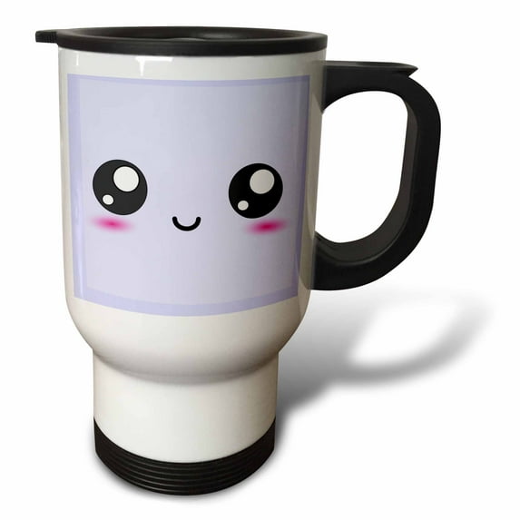 3drose, Lilac Purple Cute Smiling Square - Adorable and Kawaii Cartoony Smiling Face - Sweet Happy Cartoon, 14oz Stainless Steel Travel Mug