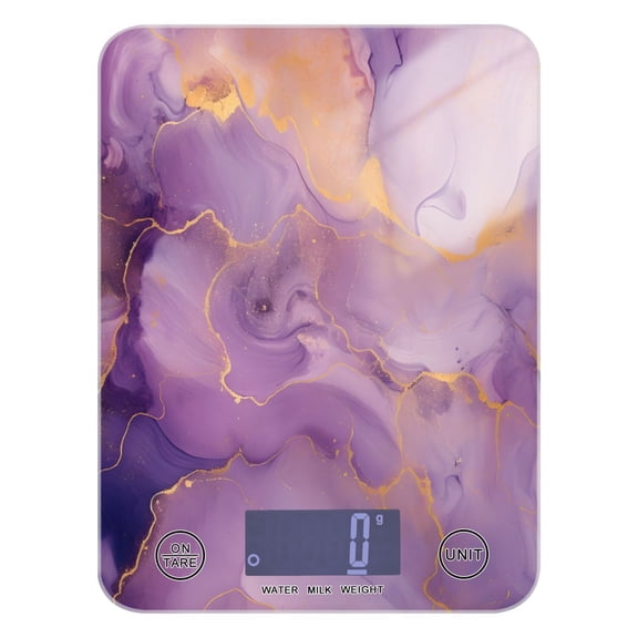 Lilac Purple Gold Marble Food Scale Multifunction Digital Kitchen Scale 11lb Weight Grams Oz Tempered Glass Decor for Baking Cooking Meal Prep