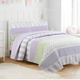 thumbnail image 1 of Lilac Purple Green Stripe Polka Dot Checker White Ruffle Patchwork Cotton Twin Reversible Quilt Bedding Set, 1 of 7