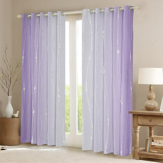 Lilac Purple and Grey Watercolor 30%-50% Blackout Curtains Wave Lines and Dots Curtains, Gradient Ombre Curtains & Drapes Aesthetic Abstract Black Out Curtains, Modern Geometry Stripe Window Curtains