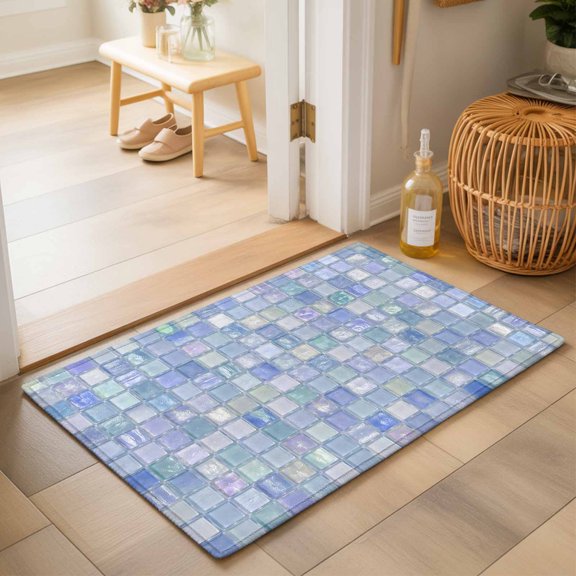 Lilac Purple Plaid 2'x3' Small Rugs for Entryway Front Door Kitchen Sink Area, Boho Pale Mint Tile Matrix Modern Gingham Soft Sturdy Mats Washable Non Slip Rectangle Area Rug