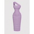 thumbnail image 1 of Lilac Purple Ruched One Shoulder Bodycon Midi Dress, Elegant Evening Dress For Women, 1 of 5