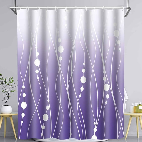 Lilac Purple Shower Curtain Ombre Purple Fabric Shower Curtain for Bathroom Decor Lavendar and White Striped Modern Bath Curtains Set with Hooks, Washable 36"W x 72"L (Pack of 1)