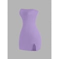 thumbnail image 1 of Lilac Purple Solid Bandeau Slit Mini Dress For Women Casual Bodycon Outfit, 1 of 7