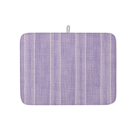 Lilac Purple Striped Dish Drying Mat 18x24 inch Coastal Grandma Farmhouse Rustic Linen Texture Super Absorbent Microfiber Dish Drying Pad for Kitchen Countertops Sink Dish Drainer Racks 1 Pack