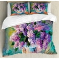 thumbnail image 1 of Lilac Queen Size Duvet Cover Set, Oil Painting Style Freshly Picked Seasonal Flowers in a Vase on Artistic Background, Decorative 3 Piece Bedding Set with 2 Pillow Shams, Multicolor, by Ambesonne, 1 of 3