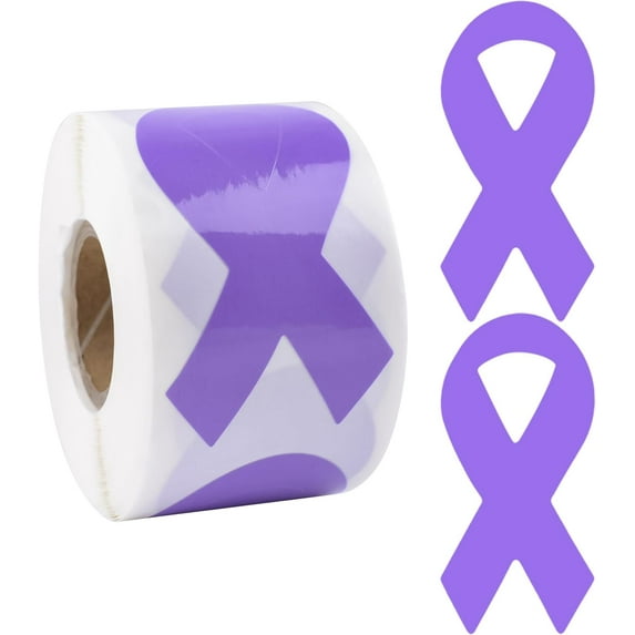 Lilac Ribbon Awareness Sticker, 250 PCS Ribbon-Shaped Stickers Lavender Foster Care Infantile Awareness for Charitable Fundraising Decoration, 1.5 * 2.92in.