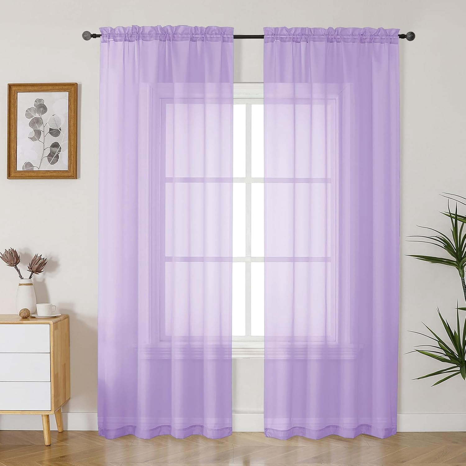 Melodieux Light Purple Chiffon Sheer Curtains - 2 Panels, 52x96 Inches, Rod Pocket, Light Filtering