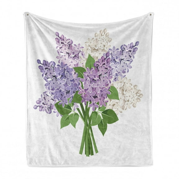 Lilac Soft Flannel Fleece Throw Blanket, Illustration of a Posy of Rural Meadow Blossoms Feng Shui Soulful Nature Theme, Cozy Plush for Indoor and Outdoor Use, 70" x 90", Multicolor, by Ambesonne