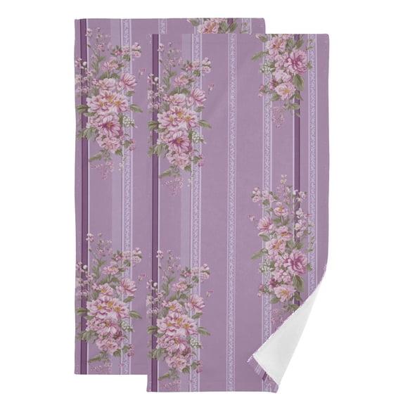 Lilac Stripes with Blossom Flowers Hand Towel Absorbent Bath Towels for Bathroom Sports Gym 28" x 14" Set of 2