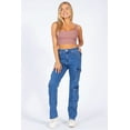 thumbnail image 1 of Lilac Sunset Women’s High-Rise Straight Leg Cargo Jeans, Classic Fit, Medium Blue, Juniors Sizes 1–15, 1 of 6