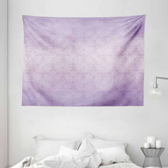 Lilac Tapestry, Monochromatic Pattern with Baroque Swirl Motifs Renaissance Style Vintage Revival Tile, Wall Hanging for Bedroom Living Room Dorm Decor, 80W X 60L Inches, Lilac, by Ambesonne