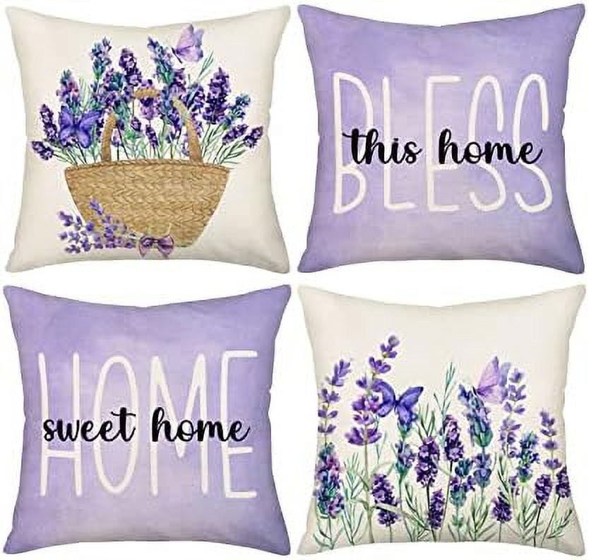 Lilac Throw Pillow Covers Pillow Cover Set of 4 Purple Pillow Cases Lavender Pattern Pillows Home Sweet Home Pillow Bless This Home Sign Pillow Covers Decorative Cushion Covers 18X18 Inch Walmart