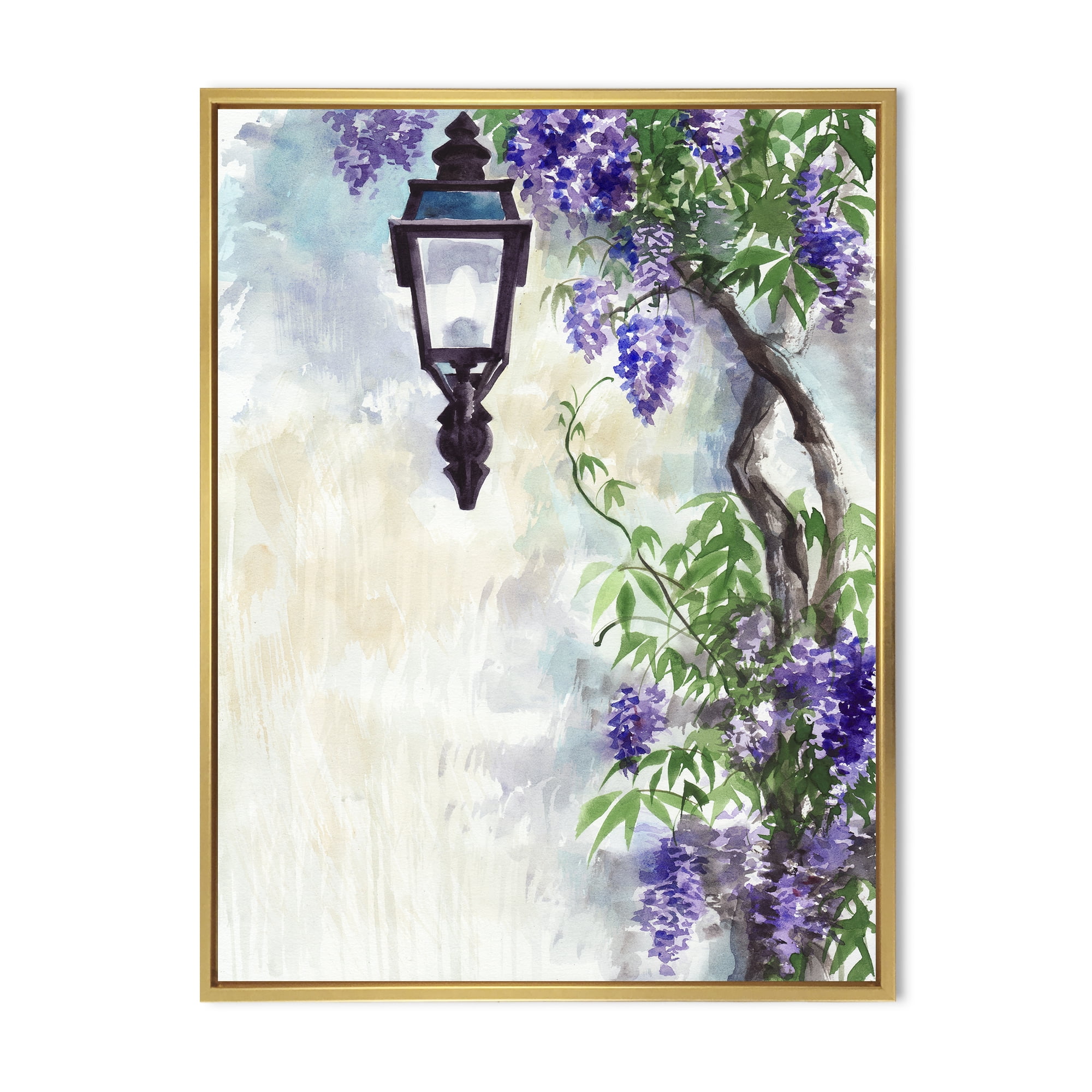 Lilac Tree Lantern Vintage Impression 16 in x 32 in Framed Painting Canvas Art Print, by Designart