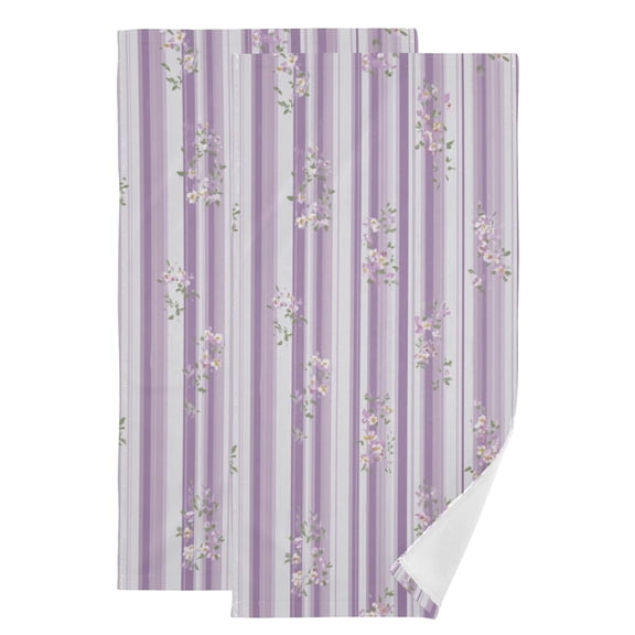 Lilac White Stripes Small Chic Flowers Hand Towel Absorbent Bath Towels for Bathroom Sports Gym 28" x 14" Set of 2