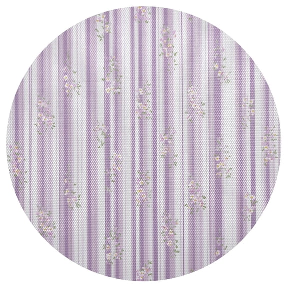 Lilac White Stripes Small Chic Flowers PVC Round Grid Placemat Table Mat 1 Pc 15.4" x 15.4"