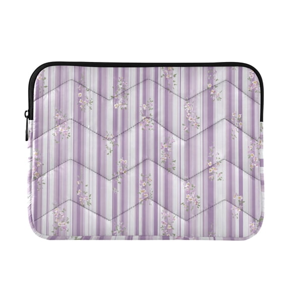 Lilac White Stripes Small Chic Flowers Quilted Laptop Protective Cases Computer Sleeves Tablet Bags Briefcases M