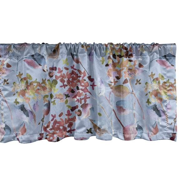 Lilac Window Valance, Springtime Inspiration Dreamy Flowers Boho Silhouettes Cottagecore Art, Curtain Valance for Kitchen Bedroom with Rod Pocket, 54" X 18", Lavender Blue Pale Maroon, by Ambesonne