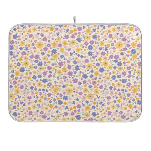 Lilac Yellow Pastel Flower Dish Drying Mat for Kitchen Counter 16x18 In Absorbent Microfiber Reversible Mats Dish Drainer Protector Rack Pad for Coffee Bar Table