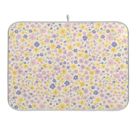 Lilac Yellow Tiny Flower Dish Drying Mat 16x18 Absorbent Microfiber Draining Rack Pad for Kitchen Counter Sink