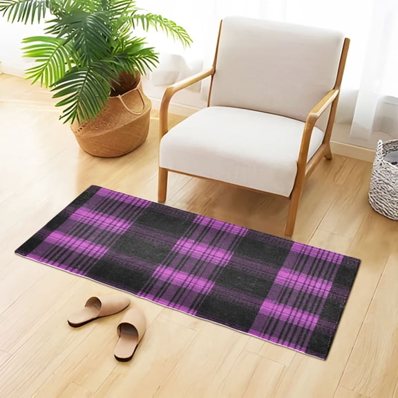 Lilac and Black Tartan Plaids Plush Carpet Non Slip Runner Rug Absorbent Bath Mat 39" x 20"